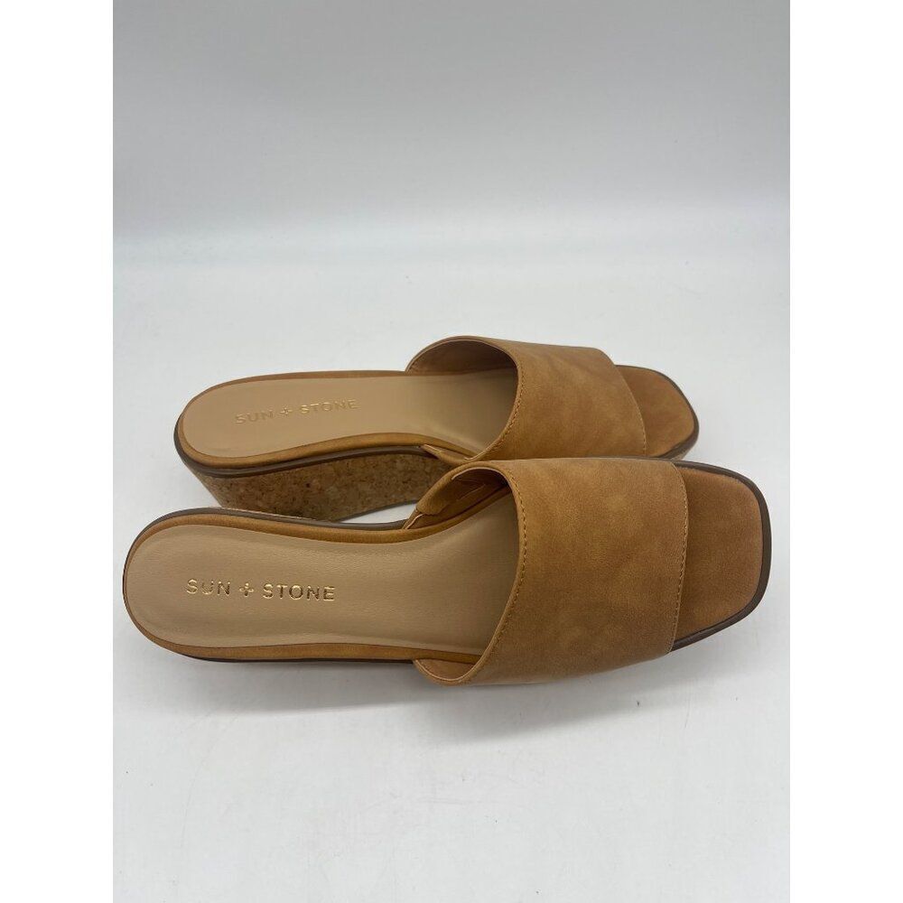 Sun + Stone Charlotte Women Tan Open-Toe Slip-On Wedge Shoe Size 8.5 - Picture 6 of 11